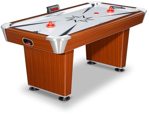 Hathaway Midtown 6' Air Hockey Family Game Table with Electronic Scoring, High-Powered Blower, Cherry Wood-Tone, Strikers and Pucks
