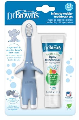 Dr. Brown's Natural Flow spädbarn tandborste, tandkräm kombo pack, blå