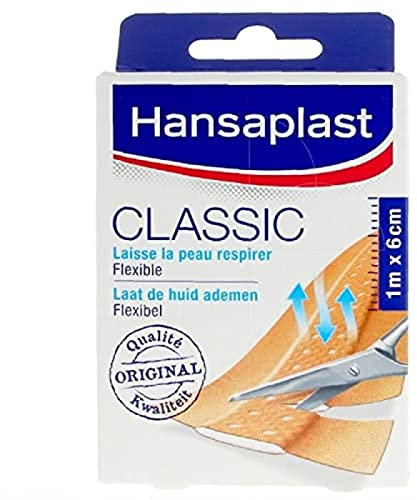 HANSAPLAST CLASSIC - Pansements Classic - Bandes à Découper - Pour Les Petites Plaies - Résistants à L'eau - Pouvoir Adhésif Elevé - Laisse Respirer la Peau - 10 Bandes 10 x 6 cm