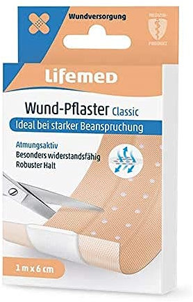 Lifemed - Wund-Pflaster 1 m x 6 cm hautfarben Classic, ideal bei starker Beanspruchung - im preisgünstigen und praktischen 4er Pack