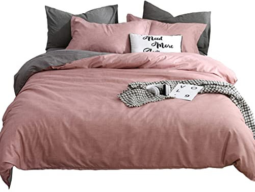 AShanlan Bettwäsche Set 135x200 cm Altrosa Grau Anthrazit Unifarben Wendebettwäsche 100% Weiche Angenehme Mikrofaser - 1 Bettbezug 135 x 200 cm + Kissenbezüge 80 x 80 Reißverschluss Rosa Grau