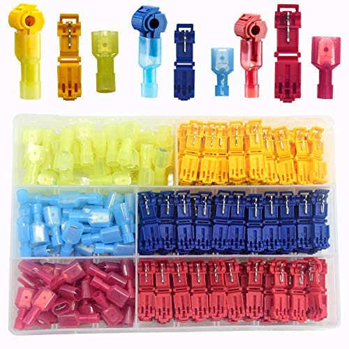 CEEYSEE 200 x T-Abzweigverbinder Kit,100 T-Abzweigverbinder + 100 Flachstecker 10-24 AWG für Schnelle Verbindungskabel Rot, Blau, Gelb(DNXJ)
