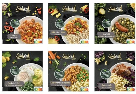 Schlemmer-Multipack mit 12 Menüs - verschiedene Fertiggerichte für die Mikrowelle/Wasserbad - Südwind Lebensmittel