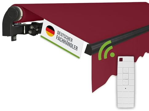 empasa Elektrische Gelenkarmmarkise 'Start Plus' Markise Sonnenmarkise | Sonnenschutz, komplett vormontiert, Verschiedene Größen und Farben, Farbe:weinrot, Größe:350 x 250 cm