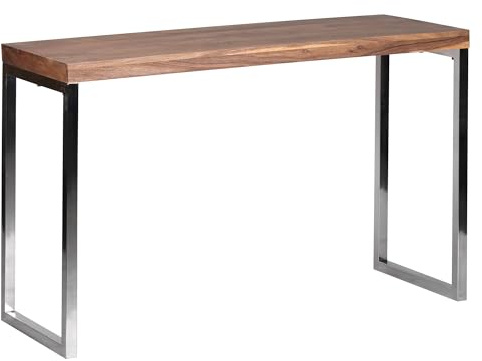 FineBuy Konsolentisch 120x45x77 cm Akazie Massivholz, Metallbeine | Konsole im Landhausstil, als Schminktisch und Schreibtisch nutzbar, Sideboard aus Echtholz, handgefertigt