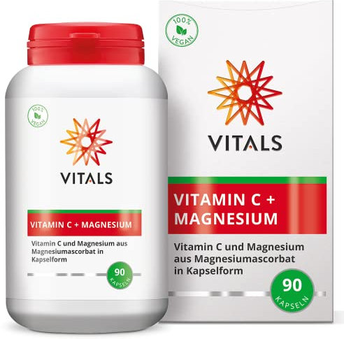 Vitals - Vitamin C Gepuffert mit Magnesium aus Magnesiumascorbat, 90 Kapseln. Eine Ideale Kombination aus 800mg Vitamin C und 60mg Magnesium. 100% Vegan.