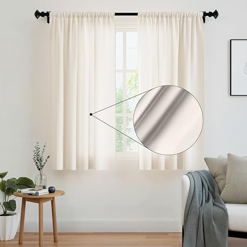 Encasa XO Cortinas de Poliéster, Filtro de Luz 56x72 Poli de Crema | Bolsillo de Barra con Atado | Tela Suave Filtro de Luz | Ideal para Puerta o Ventana | Lavable a Máquina | Juego de 2