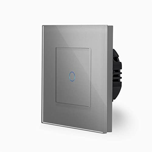 Luxus-Time POINT - Interruptor de luz WiFi para pared, interruptor de encendido/apagado, incluye marco de cristal, color gris