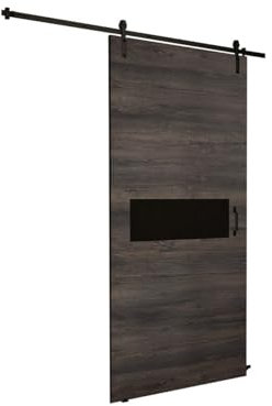 Mirjan24 Schiebetürsystem Antic IV, Schwarz Glas, Komplett-Set für Schiebetüren, Abstandsführung Trennwände Innentüren (Esche Dunkel, Modell 80.)