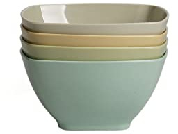 M&B GWPP Melamine Plastic Cereal Bowls/Snack Bowls, 27 oz Small Square Bowls for Snacks, Dessert, Salad, Yogurt - Set of 4 for Ice Cream, Soup, Side Dishes (Multi-Color)