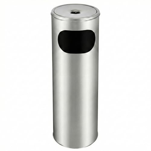CAMPALO Cendrier sur pied extérieur avec poubelle intégrée, cendrier fumeur sur pied pour restaurant et hôtel, espace fumeurs, cendrier debout avec seau intérieur, argent, 58 x 20 cm