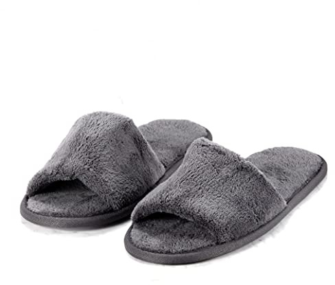 VINN DUNN Hotel Slippers 10 Pairs Pack CORASLIPPER COTTON Coral Fleece Close Toe (Grey_Opentoe)