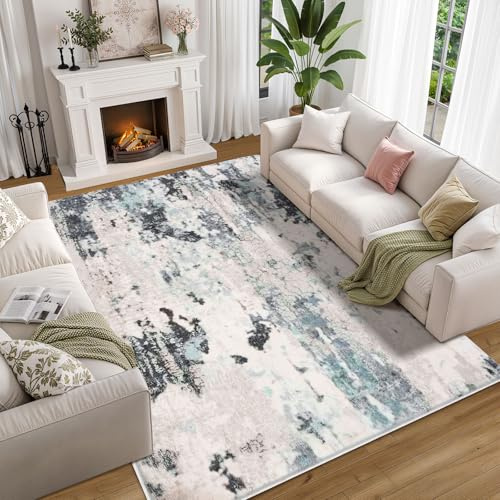ASIinnsy Teppich Wohnzimmer Kurzflor Abstrakt Teppich Große Grau Modern Teppiche fürs Wohnzimmer Schlafzimmer Weich rutschfest Moderne Deko (Beige/Mehrfarbig, 200 x 250 cm)