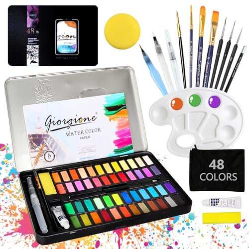 YUTUY Peinture aquarelle avec 48 couleurs vives,Boîte d’Aquarelle Peinture,Palette Vives dans une Boîte Portable,Palette Aquarelle Parfait pour Débutant Enfant et Adulte