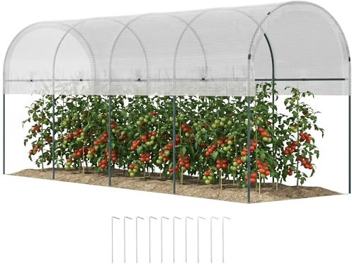 Outsunny Tomatväxthus vindtät folieväxthus tomatodling tomattak växthus för trädgård balkong stål PE vit 4 x 1,2 x 1,7 m