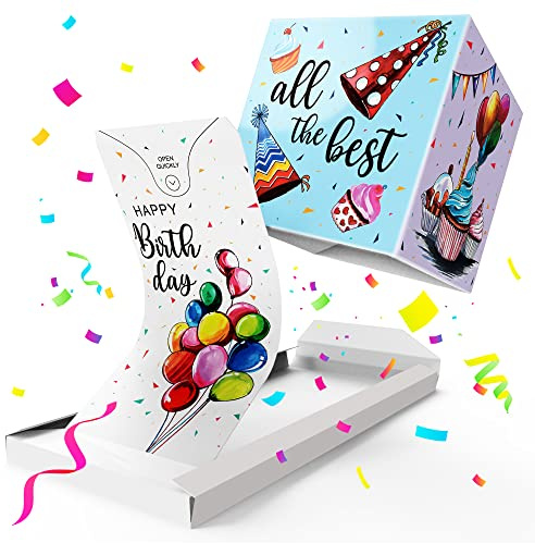 Notta&Belle FEEL LOVE EVERY MINUTE «BOUM!» Carte d'anniversaire Explosion Confettis (ballons blancs) – Happy Birthday, Carte de Voeux