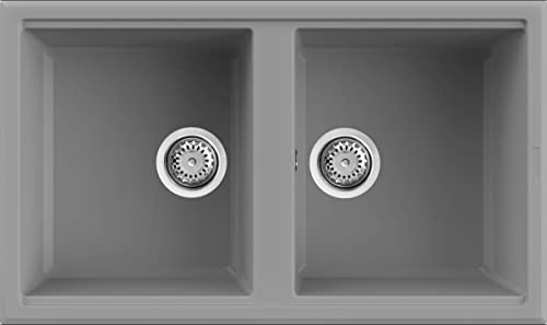 Evhoc Lavello Cucina Sopratop 86x51 cm, 2 Vasche, Grigio Cemento, ADHOC M