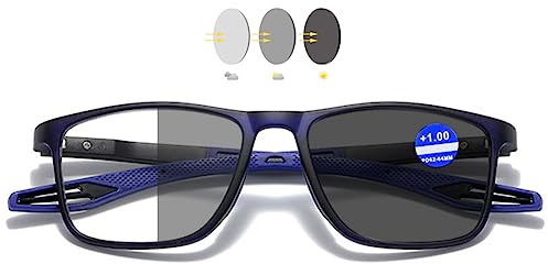 VEVESMUNDO Selbsttönend Lesebrille Blaulichtfilter Sportliche TR90 Leicht Sport Herren Damen Sehhilfe Brille (1 Stück Blau, 1.5)
