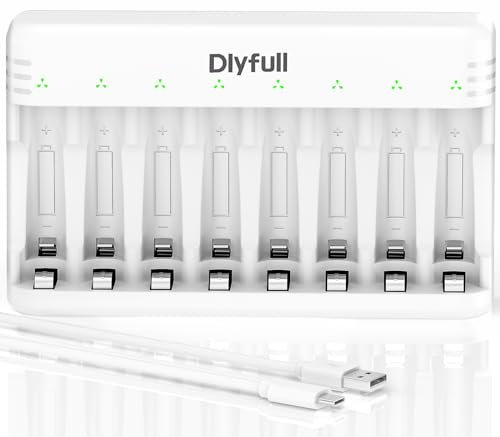 Dlyfull 8 Slot AA AAA Battery Charger for 1.2V Ni-MH/CD Batteries, Rechargeable Battery Charger with Automatic Stop Charging Function, USB-C Cable Included
