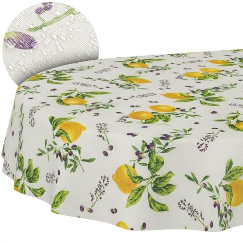 Tischdecke aus Stoff Textil abwaschbar Tischwäsche Tischtuch Baumwolle Polyester Lemon Oval 200x140cm In-/Outdoor Tischdecke
