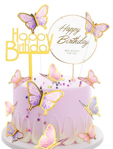 22 Stück Tortendeko Geburtstag Rosa Lila Schmetterlinge Torten Deko Mädchen 3D Dreidimensional Schmetterlinge Cake Topper Geburtstag Happy Birthday Tortendeko Kuchen Deko für Geburtstag Hochzeit Party