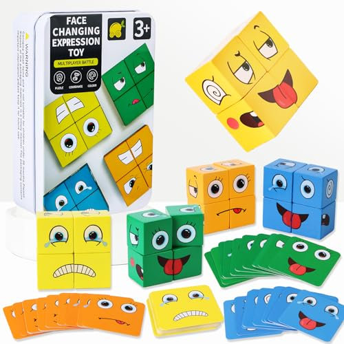 Holzwürfel Puzzle, Holz-Ausdruck Spielzeug Würfelpuzzle, Bauen Würfeln Zauberwürfel Spielzeug, Montessori IQ Puzzle Bauwürfel Spiel, Knobelspiel für Kinder als Familienspiel mit Klingel