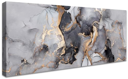Mit Rahmen Leinwand Bilder Marmor Schwarz Grau Gold Bild auf Leinwand Malerei Poster Abstrakte Bilder Moderne Wanddeko Wandbilder Wohnzimmer Schlafzimmer Heimbüro Restaurant Wanddekoration 50x120cm