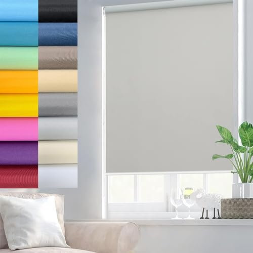 Verdunkelungsrollo Klemmfix ohne Bohren 30 x 140 cm Einfache Installation ohne Bohren, Sonnenschutz Fensterrollo Seitenzugrollo mit Klemmträger, für Fenster und balkontür, Hellgrau