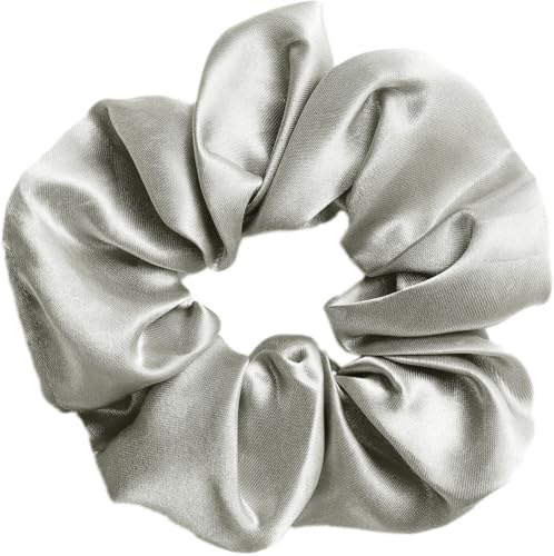 3 Stück Seide Scrunchies Satin Haargummis für Damen, Haarringe Pferdeschwanzhalter Haarband aus Seide Haar-Accessoires für Frauen und Mädchen, Silber Grau