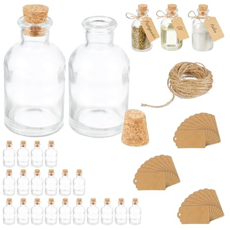 Relaxdays Dekogläser im Set, Glasflaschen mit Korken, 60 ml, zum Befüllen mit Deko, Gewürzgläser, transparent/Natur
