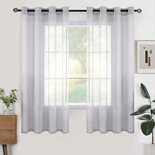 Woaboy Voile Kurz Gardinen Vorhänge Ösen 2er 140x160cm Grau | Voile Gewebe für Wohnzimmer und Schlafzimmer, transparent, leicht und dekorativ für moderne Fenster.