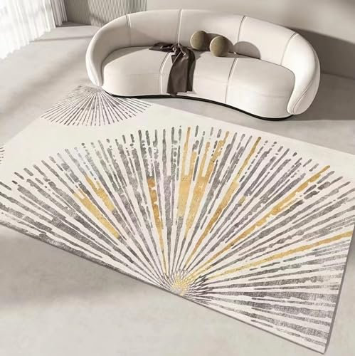 Home Design Rutschfester Teppich Für Das Wohnzimmer, Gelb-graues Streifendesign,lauferteppich Flur,küchen läufer modern waschbar 80x160cm