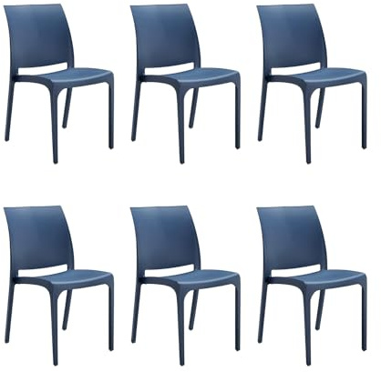 GLOUPIE Set 6 Sedie Volga In Polipropilene Blu, Impilabili, Dimensioni 54 x 46 x 81 Cm, Peso 3,5 Kg,Per Interno Ed Esterno, Made In Italy, Sedia Impilabile