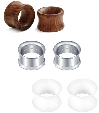 Rajnard Edelstahl Silikon Holz Tunnel Set 6-16mm Extra Weich und Flexibel Flesh Tunnel Ohr Plug Expander Hider Piercing Schmuck für Frauen und Männer