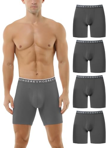 HOEREV Pack of 4, Biancheria Intima a Gamba Lunga da Uomo Boxer Comodi e Traspiranti
