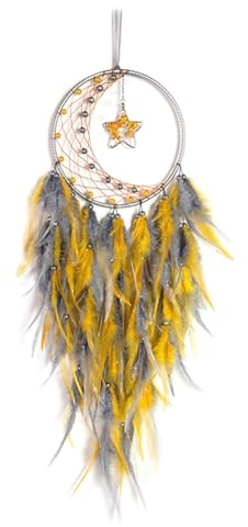 Wernfale Attrape-Rêves en Plumes pour Chambre à Coucher, pour Tenture Murale, Cadeaux Artisanaux Jaune