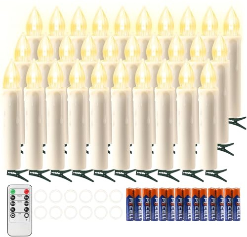 koopower 30 LED Candles with Batteries and Timer, Battery Operated Waterproof Dimmable Flameless Candle Lights for Christmas Tree Decoration, Wedding, Birthday, Party
