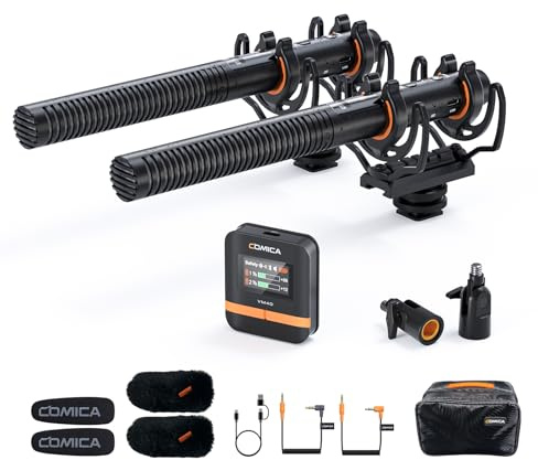 COMICA VM40 Combo Microphone à Double Canal avec Enregistrement intégré 32G, Microphone de caméra sans Fil avec Enregistrement Flottant 48 kHz/32 Bits pour Appareil Photo Smartphone (1RX+2TX)