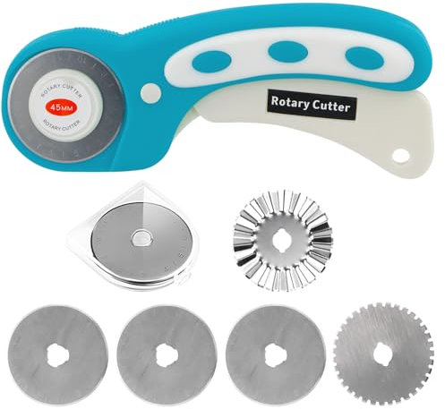 Shengxi Cortador Giratorio de 45mm Profesional, Cortador Circular con 5 Cuchillas de Corte de Acero SKS-7, Cutter Rotativo Ergonómico con Bloqueo de Seguridad para Tela Cuero Cortar