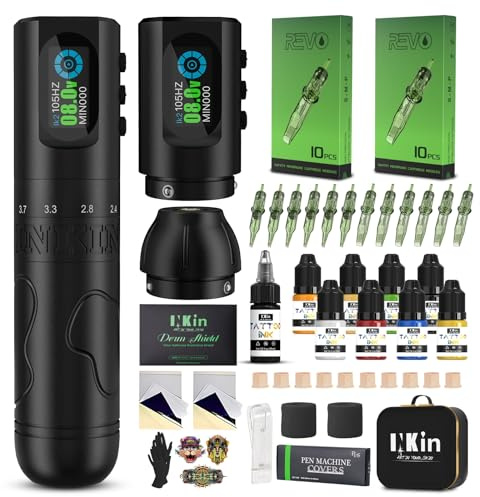 INKin Tattoo Maschine Set, INKflexo Tattoo Set mit Kabelloser Tattoo Maschine, Verstellbare Anschläg 2,0-4,2mm und 1600mAh Batterien, Tattoo Nadeln Set and Tattoo ink für Tattoo Anfänger und Künstle