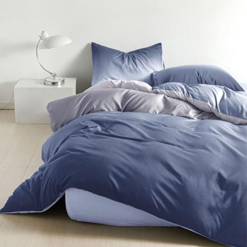 Soifox Bettwäsche 155x220 Blau Bettgarnitur - Bettwäsche Sets Microfaser Bettbezug 155 x 220cm mit Kissenbezug Bügelfrei & Knitterfrei Modern Deckenbezug mit Reißverschluss