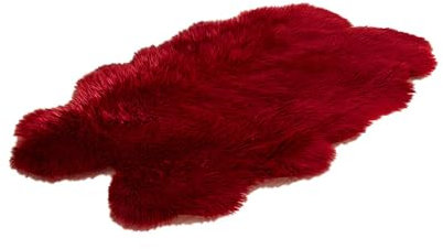 CHUYIX Schaffell Teppich Fellteppich 90cm*150cm Bettvorleger Fell Lammfellimitat Longhair-Fell Nachahmung Zottelteppich Stuhl-Pelz-Kissen Kunstwollteppich Für Stuhl Sofa Wohnzimmer Und Zimmer-Rot