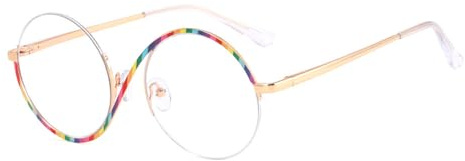 AOOLIA Blaulichtfilter Brille Damen & Herren, Computerbrillen ohne Stärke | Runde Rahmen Blue Light Glasses Asymmetrisches, Modebrillen Transparent