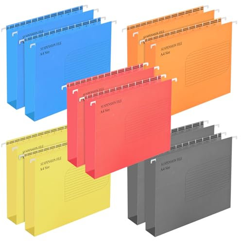 Dewocke 10 Stück Hängemappen, Polypropylen, A4 Hängemappen, Hängemappen mit Reitern und Karteneinsätzen, für Schule, Zuhause, Arbeit, Büro, Organisation (5 Farben)