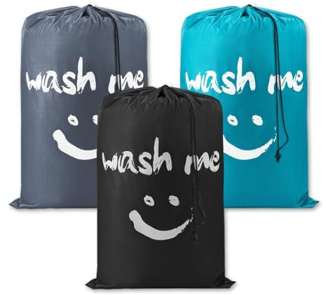 YZROHYI 3 Stück Schmutzwäschebeutel Reise 61 X 91 cm,Wäschesack Camping,Wäschebeutel Mit Kordelzug,Laundry Bag Travel,Wäschesammler Schmutzwäsche Faltbarer,Waschesammelsack Waterproof für Schlafsaal
