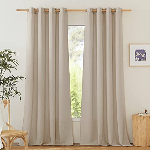PONY DANCE Wohnzimmer Vorhänge Leinen Boho 2er Set H 245 x B 140 cm Taupe, Leinenoptik Gardinen mit Ösen Leinenvorhang Halbtransparent Linen Curtains for Living Room/Bedroom