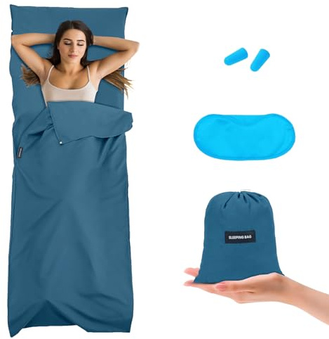 flintronic Fodera per Sacco a Pelo 210 x 75 cm, Sacco a Pelo da Campeggio Portatile con Fessura per Cuscino, Sacco a Pelo da Viaggio Leggero per Campeggio Picnic Escursionismo Ostelli, Blu