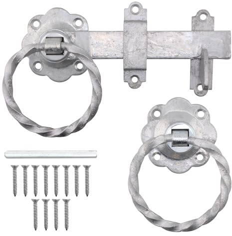EAI Ring Gate Latch Set | 6 Inch / 150mm Heavy Duty Twisted Galvanised Auto Catch Set for Wooden Gates, Sheds & Doors.