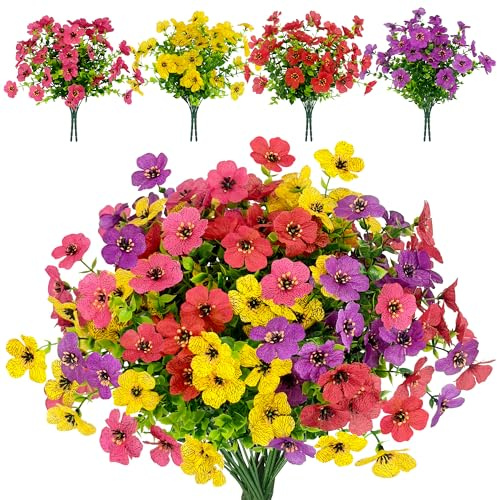 YMIFEEY 8 Stück Künstliche Balkonpflanzen Blumen für Draußen, Kunstblumen Kunstpflanze Outdoor Wetterfest, Balkonpflanzen Balkon Blumen UV-beständig für Innen- & Außenbereich (4 Farben)