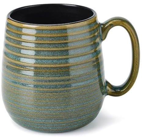 Ceramic Coffee Mug with Handle，19 Oz Large Coffee Mug Cups for Home and Office，Unique Latte Tea Cup for Housewarming Wedding Gift, Dishwasher & Microwave Safe (Green, 1 Count)